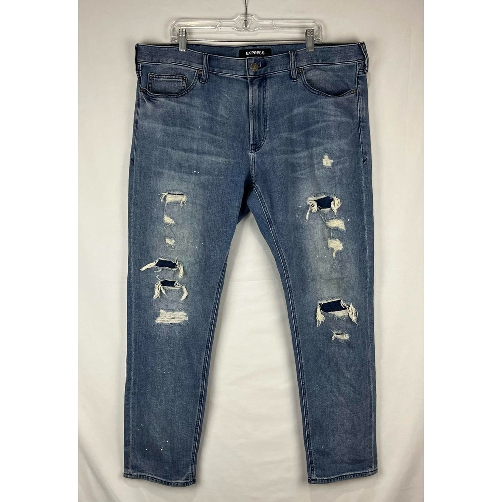 GUC Express Mens Slim Distressed Paint Splatter Blue Size 40x32 Jeans
